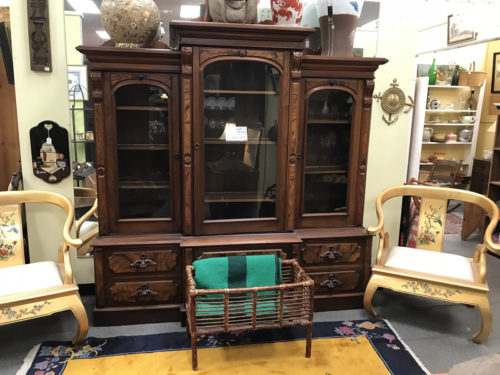 Eastlake Triple Walnut China Cabinet mid 1800s - Needful Things Antique Mall – Shopping near Meadowbrook Log Cabin, Hendersonville, NC