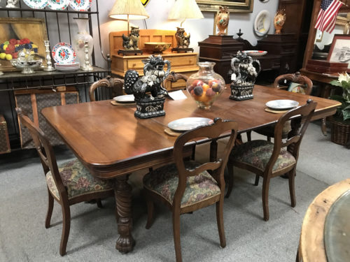 Walnut Hairy Paw Victorian Dining Table with Balloon Back Chairs from about 1870s - Furniture and collectibles - Needful Things Antique Mall – Shopping near Meadowbrook Log Cabin, Hendersonville, NC