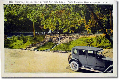 Old Postcard of Crystal Spring - Laurel Park History Drive to Jump Off Rock - Things to do near Meadowbrook Log Cabin, Hendersonville, NC