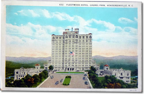 Old Postcard of Fleetwood Hotel - Laurel Park History Drive to Jump Off Rock - Things to do near Meadowbrook Log Cabin, Hendersonville, NC