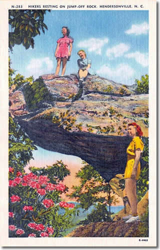 Old Postcard of Jump Off Rock - Laurel Park History Drive to Jump Off Rock - Things to do near Meadowbrook Log Cabin, Hendersonville, NC