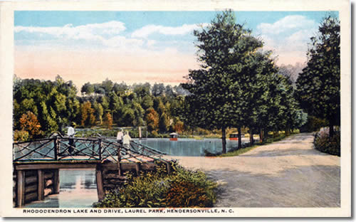 Old Postcard of Rhododendron Lake - Laurel Park History Drive to Jump Off Rock - Things to do near Meadowbrook Log Cabin, Hendersonville, NC