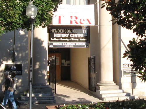 The Henderson County History Center, the Genealogical and Historical Society is in the same building as the Mineral and Lapidary Museum in Hendersonville, North Carolina near Meadowbrook Log Cabin