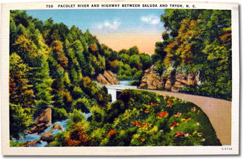 Old Postcard Pacolet River and Highway between Saluda and Tryon, N.C. - Saluda and the Saluda Grade – Things to do near Meadowbrook Log Cabin