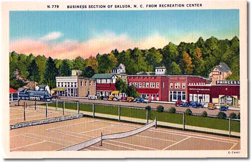 Old Postcard Business Section of Saluda, N.C. from Recreation Center - Saluda and the Saluda Grade – Things to do near Meadowbrook Log Cabin