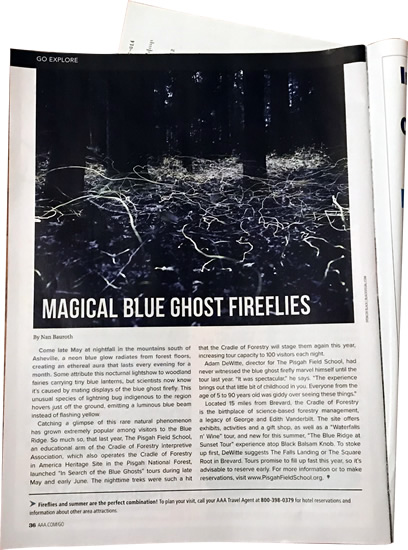 The May/June issue of GO Magazine from AAA has an article on Blue Ghost Fireflies by Nan Bauroth. - Blue Ghost Fireflies - Henderson County, NC