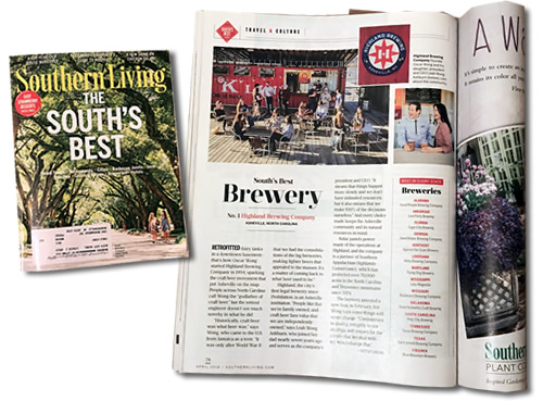 The April 2018 issue of Southern Living named the Highland Brewing Company in Asheville.
