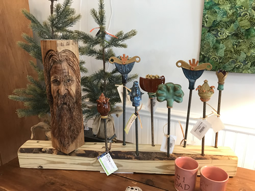 Ceramic Lawn Stakes and other Locally Made Crafts at the Firefly Craft Gallery in Historic Flat Rock