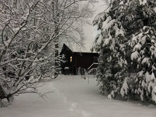 The Back of the Cabin - Snow at Meadowbrook Log Cabin - Winter at the Cabin