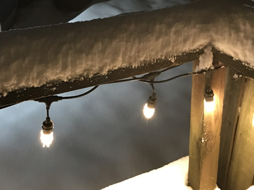 Lights on the Front Porch - Winter at the Cabin