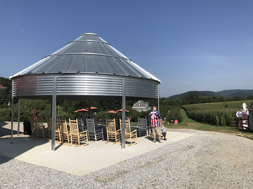 The silo provides a shady spot to keep an eye on the kids in the playground.