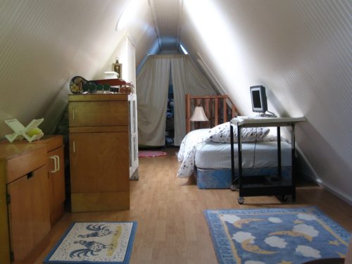 The attic when we were living in the log cabin Currently there is nothing in the attic.